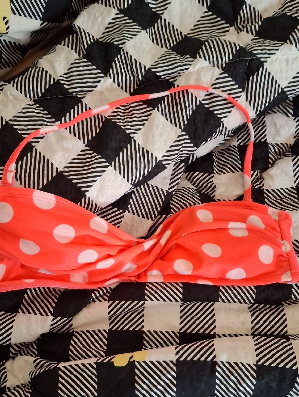 Arizona Jean Company Coral Pink Polka Dot Bikini Top